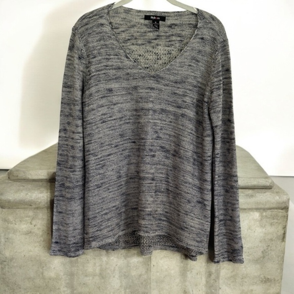 Style & Co Moonlight Blue & Cream Lightweight Moment in Time Sweater Size Medium